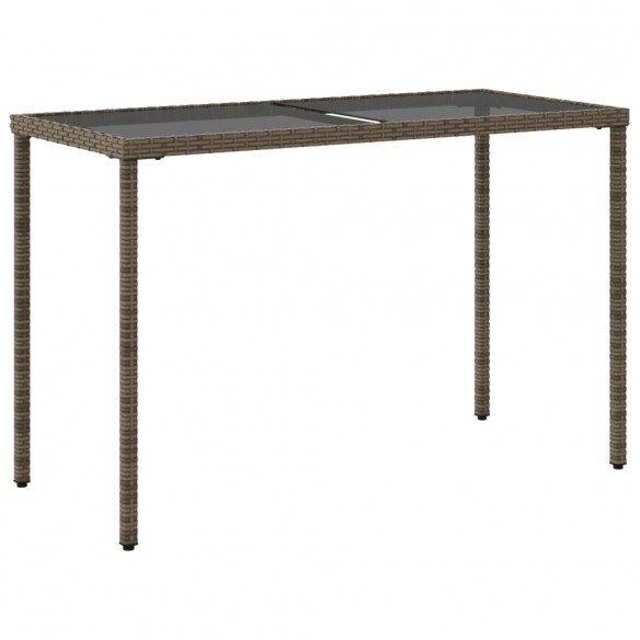 Table de jardin dessus en verre gris 115x54x74cm résine tressée