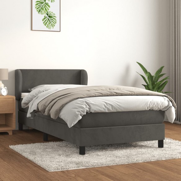 Cadre de lit et matelas Gris foncé 90x200 cm Velours