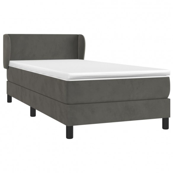 Cadre de lit et matelas Gris foncé 90x200 cm Velours