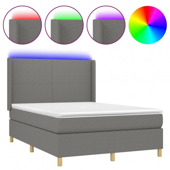 Cadre de lit matelas LED Gris foncé 140x200 cm Tissu