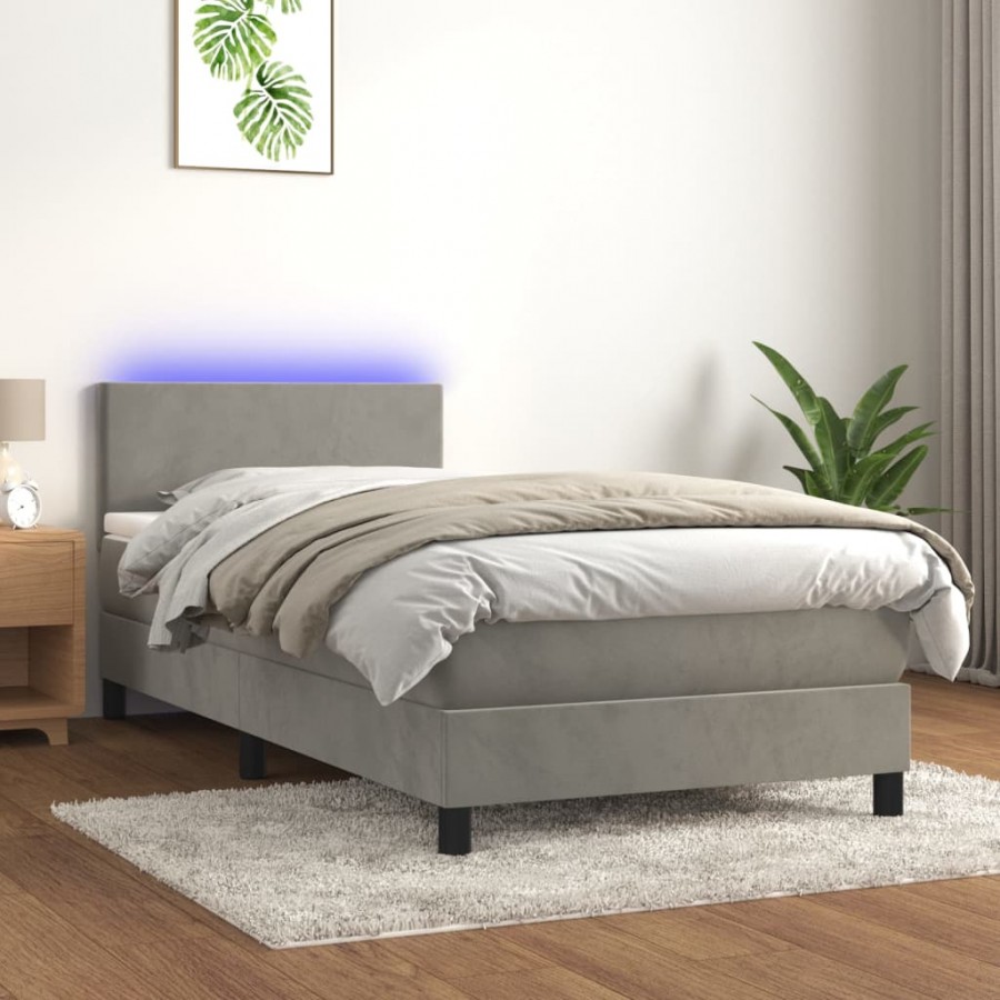 Cadre de lit avec matelas et LED Gris...