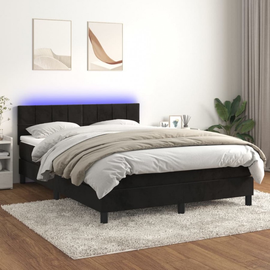 Cadre de lit avec matelas et LED Noir 140x190 cm