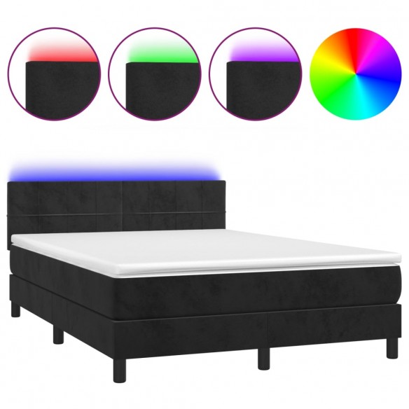 Cadre de lit avec matelas et LED Noir 140x190 cm