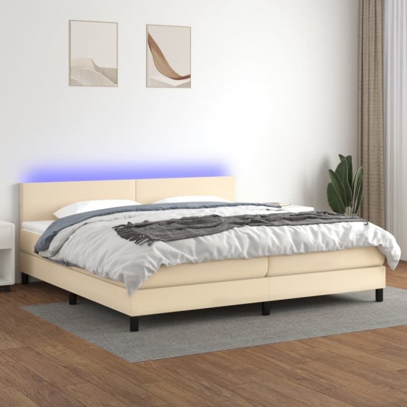 Cadre de lit et matelas et LED Crème 200x200cm Tissu