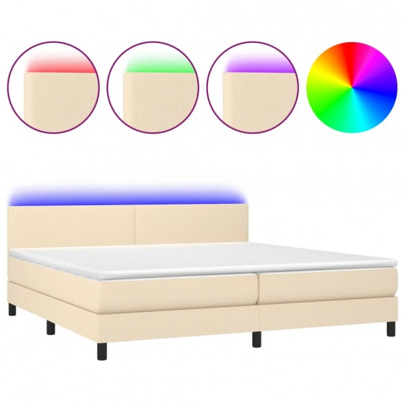 Cadre de lit et matelas et LED Crème 200x200cm Tissu