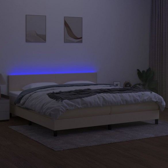 Cadre de lit et matelas et LED Crème 200x200cm Tissu