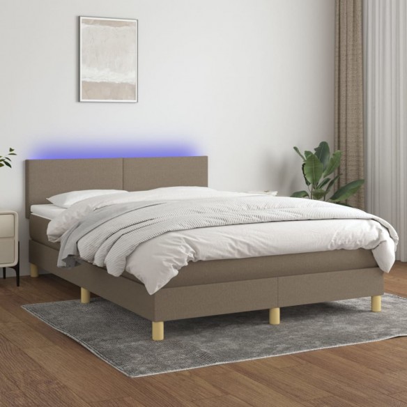 Cadre de lit avec matelas LED Taupe 140x200 cm Tissu