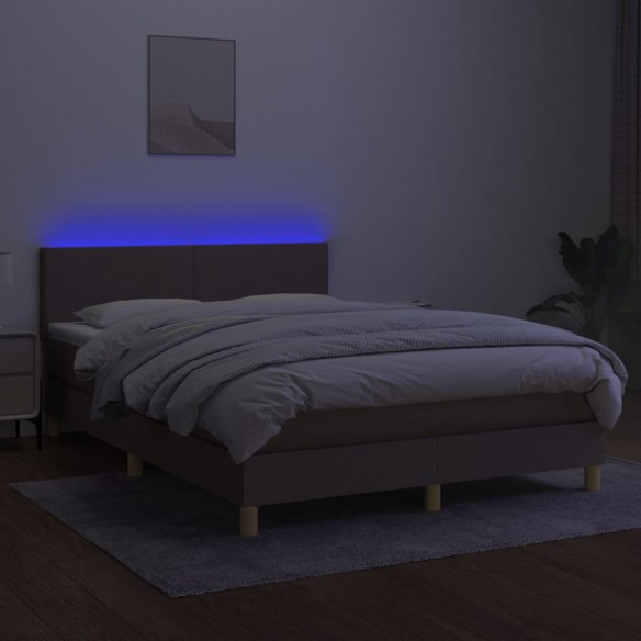 Cadre de lit avec matelas LED Taupe 140x200 cm Tissu