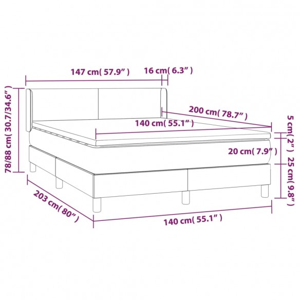 Cadre de lit avec matelas Taupe 140x200 cm Tissu