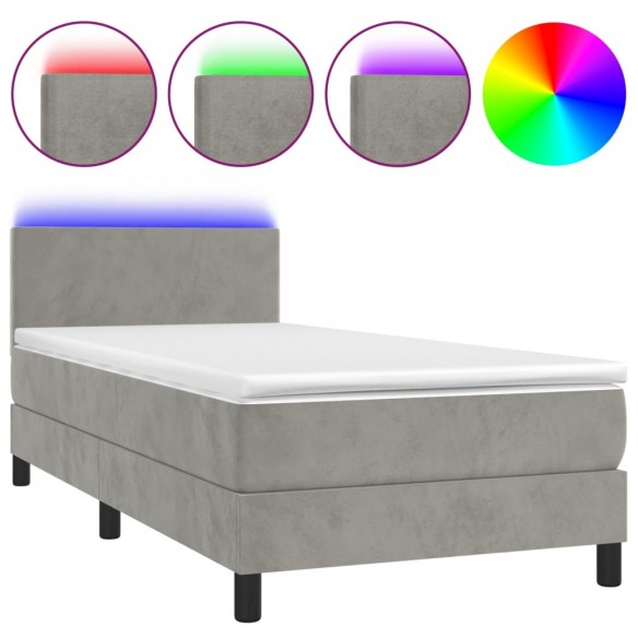 Cadre de lit avec matelas et LED Gris clair 80x200cm