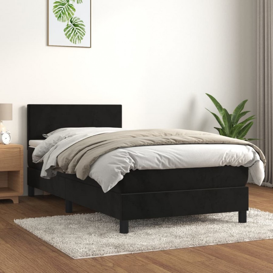 Cadre de lit et matelas Noir 80x200 cm Velours