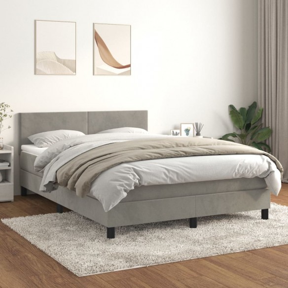 Cadre de lit et matelas Gris clair 140x200cm Velours