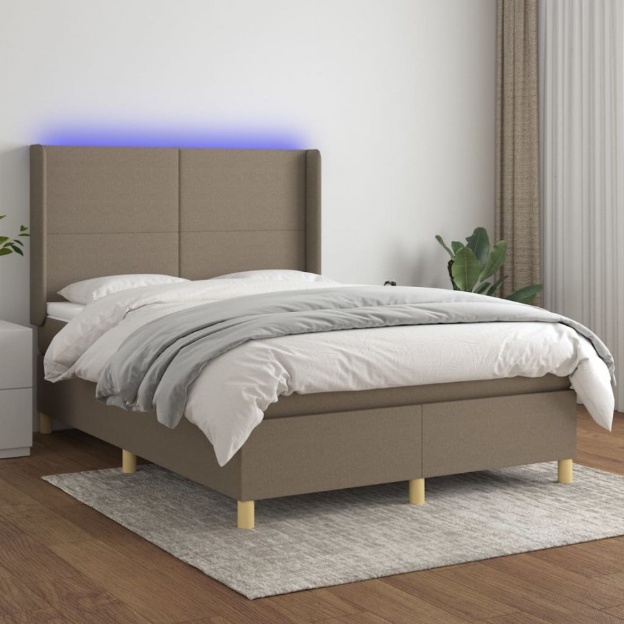 Cadre de lit matelas et LED Taupe 140x190 cm Tissu