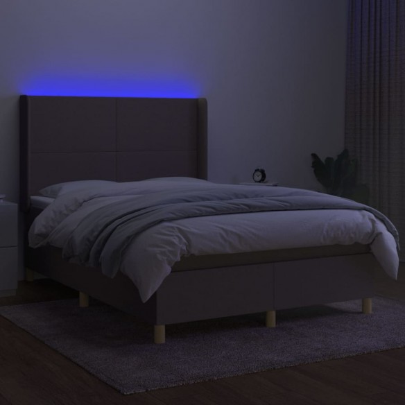 Cadre de lit matelas et LED Taupe 140x190 cm Tissu