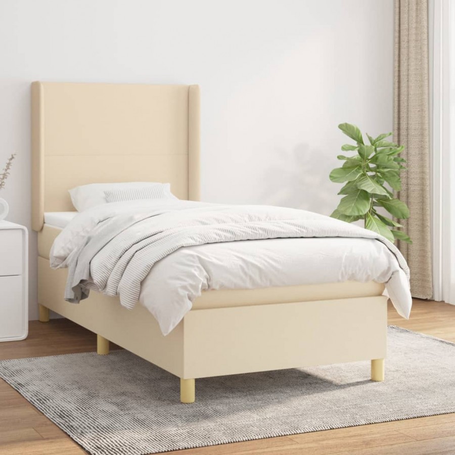 Cadre de lit avec matelas Crème 80x200 cm Tissu