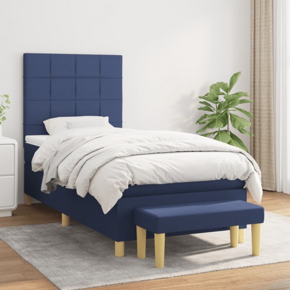 Cadre de lit avec matelas Bleu 100x200 cm Tissu