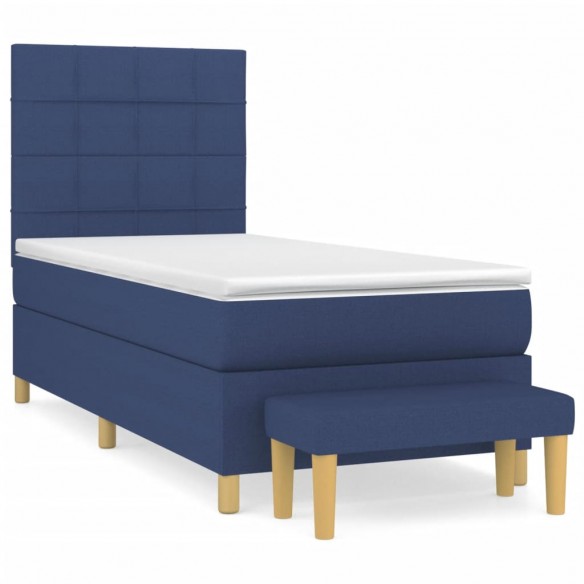 Cadre de lit avec matelas Bleu 100x200 cm Tissu