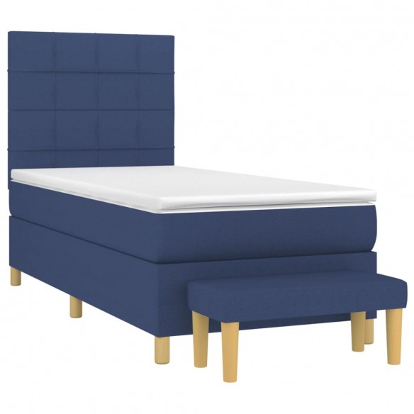 Cadre de lit avec matelas Bleu 100x200 cm Tissu