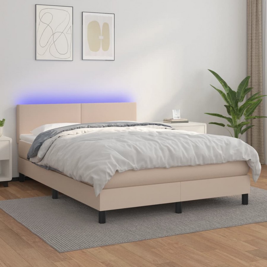 Cadre de lit avec matelas LED Cappuccino 140x200 cm