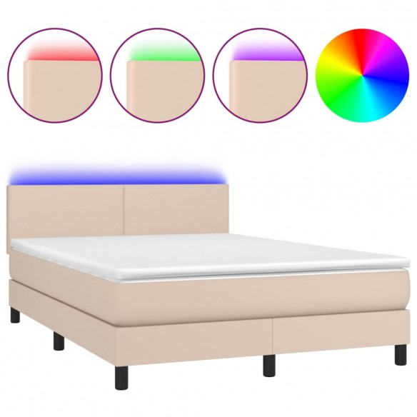 Cadre de lit avec matelas LED Cappuccino 140x200 cm