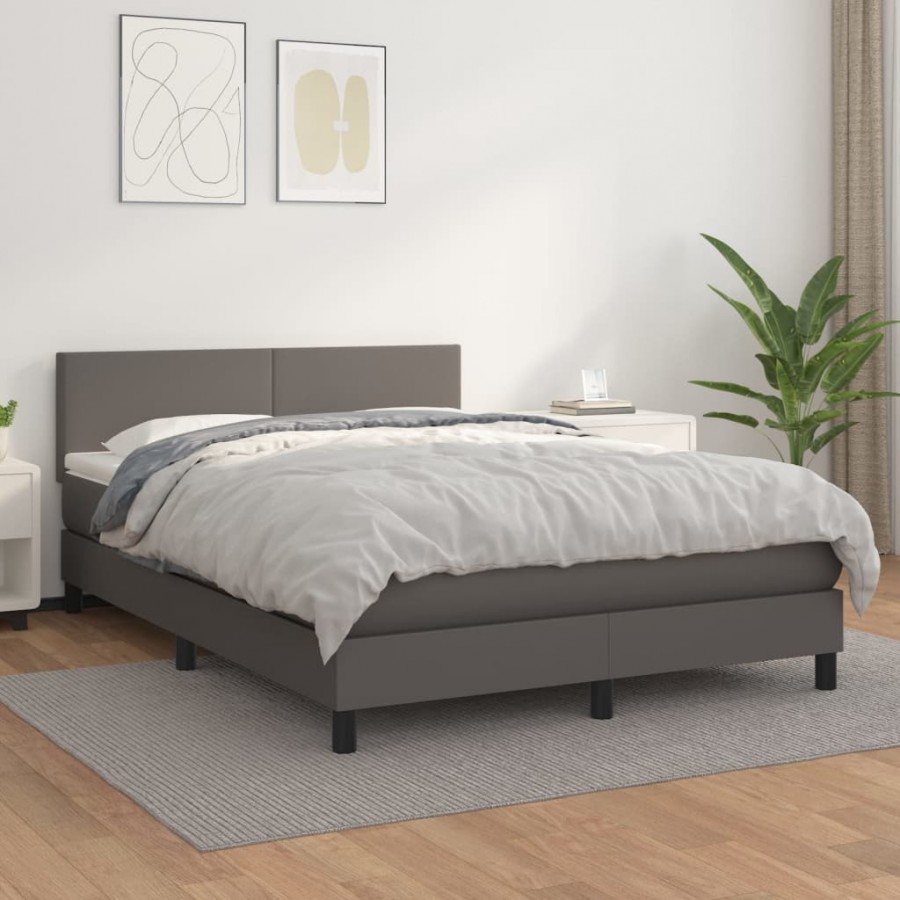 Cadre de lit avec matelas Gris 140x200 cm Similicuir