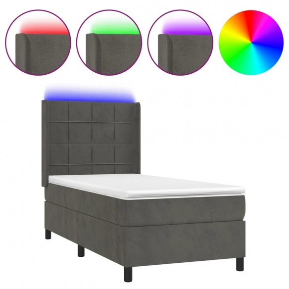 Cadre de lit matelas LED Gris foncé 90x200cm Velours