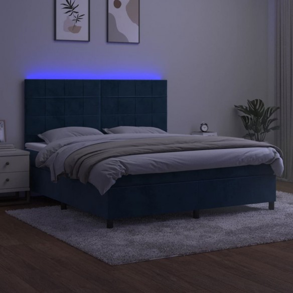 Cadre de lit matelas et LED Bleu foncé 180x200 cm