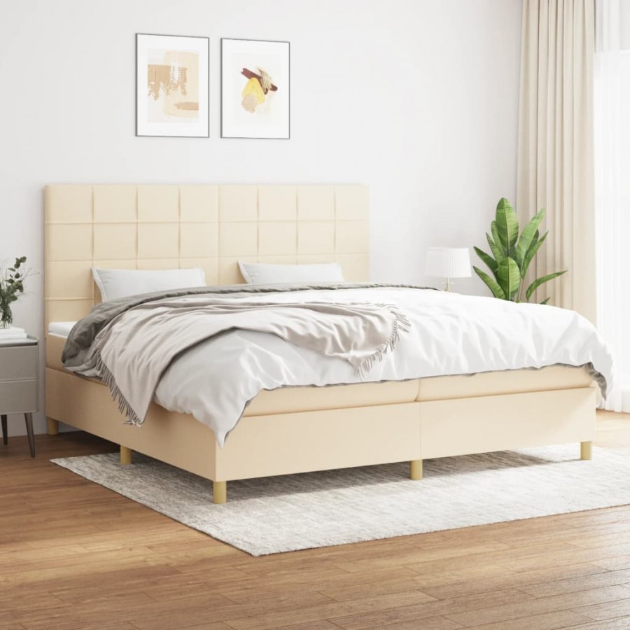 Cadre de lit avec matelas Crème 200x200 cm Tissu