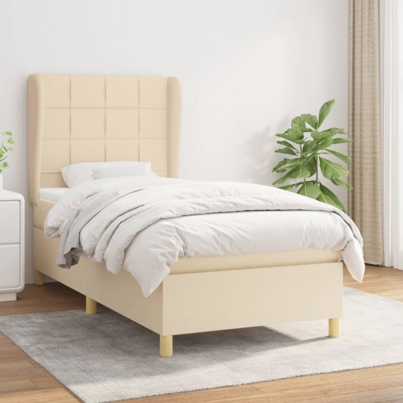 Cadre de lit avec matelas Crème 100x200 cm Tissu