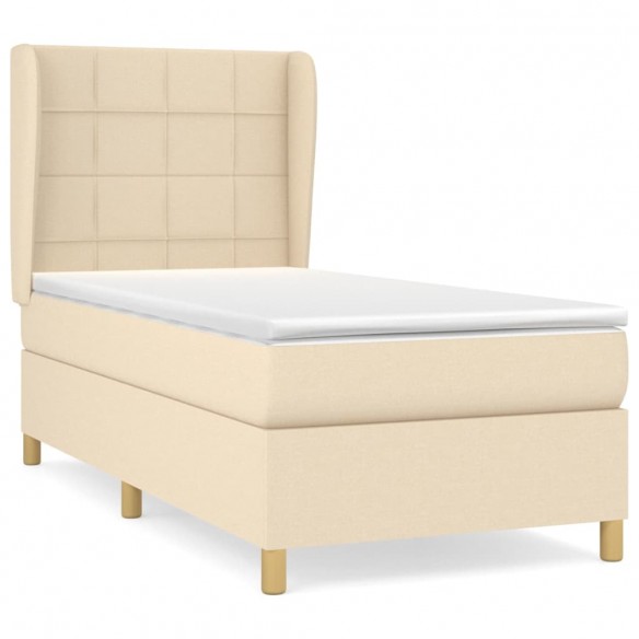 Cadre de lit avec matelas Crème 100x200 cm Tissu