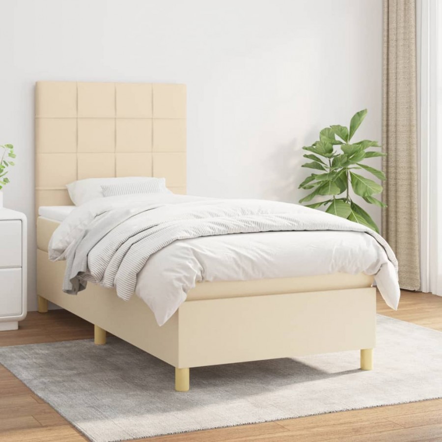 Cadre de lit avec matelas Crème 100x200 cm Tissu