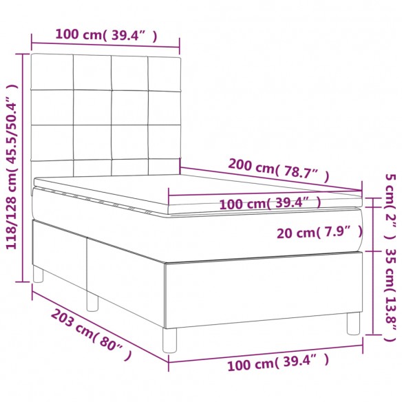 Cadre de lit avec matelas Crème 100x200 cm Tissu