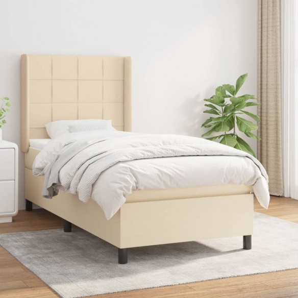 Cadre de lit avec matelas Crème 100x200 cm Tissu