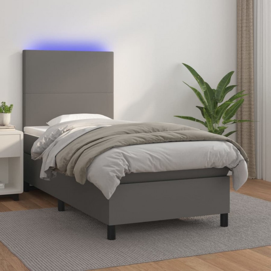 Cadre de lit avec matelas et LED Gris 100x200 cm