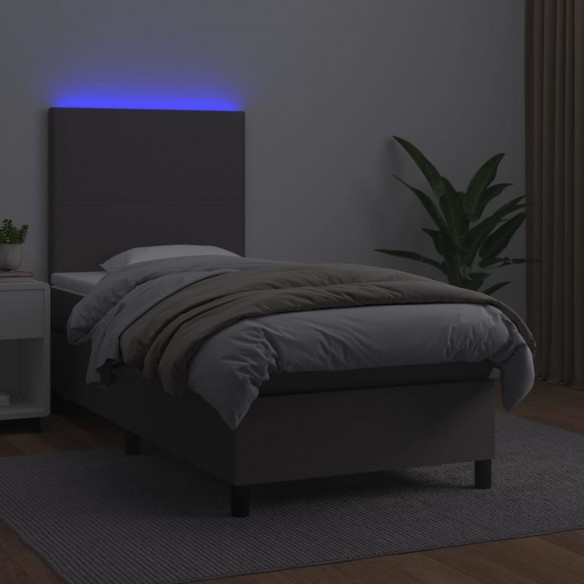 Cadre de lit avec matelas et LED Gris 100x200 cm