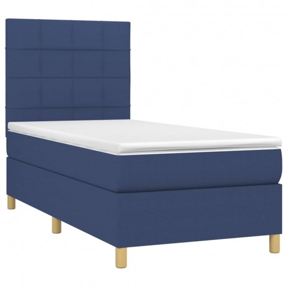 Cadre de lit avec matelas Bleu 90x200 cm Tissu