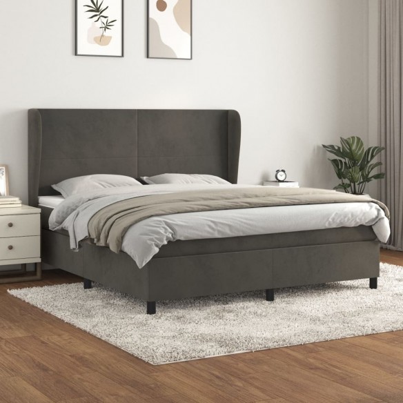 Cadre de lit et matelas Gris foncé 160x200cm Velours