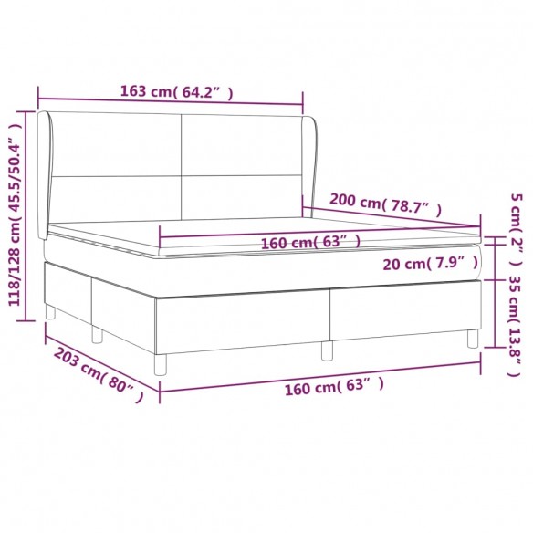 Cadre de lit et matelas Gris foncé 160x200cm Velours