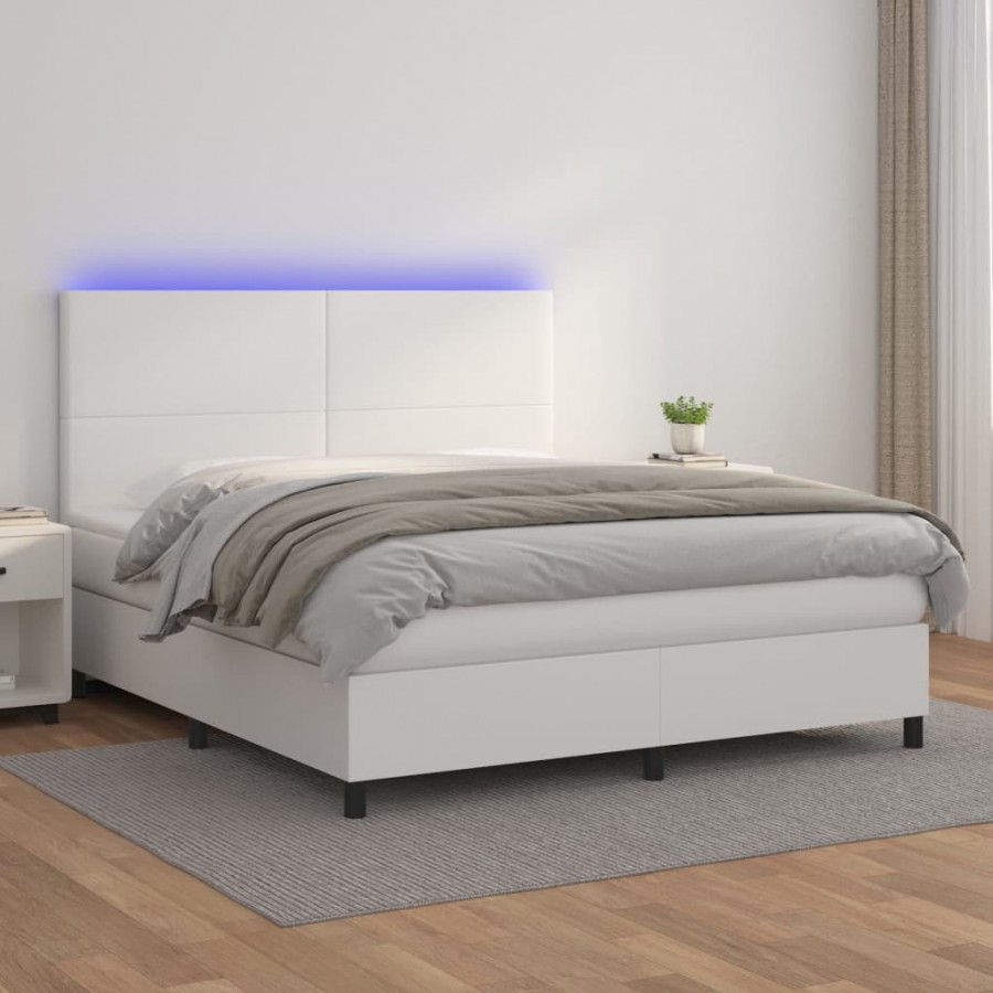 Cadre de lit avec matelas et LED Blanc 160x200 cm