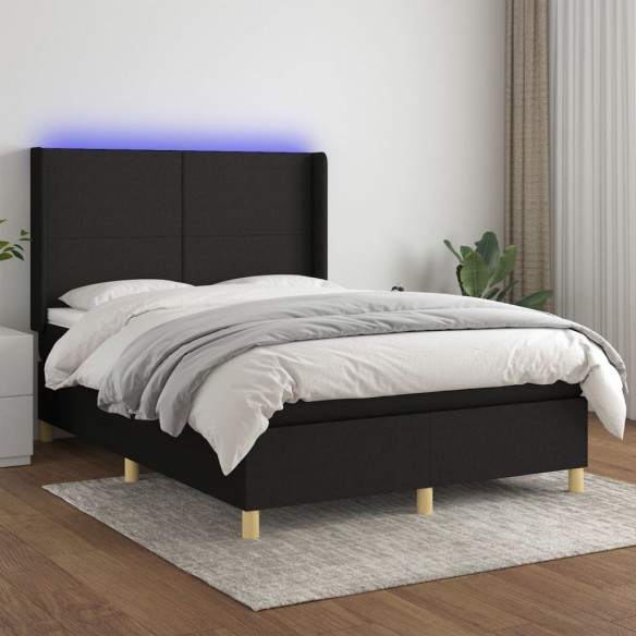 Cadre de lit matelas et LED Noir 140x190 cm Tissu