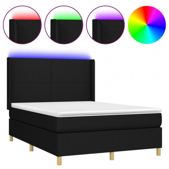 Cadre de lit matelas et LED Noir 140x190 cm Tissu