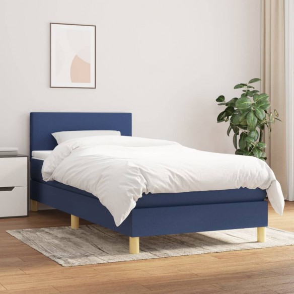 Cadre de lit avec matelas Bleu 90x200 cm Tissu