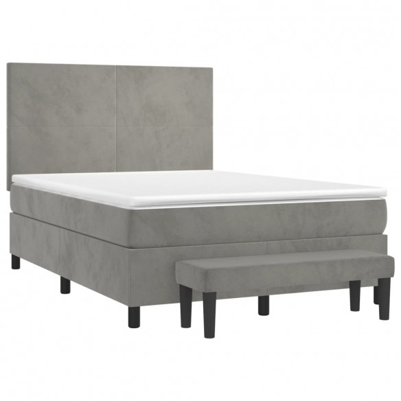 Cadre de lit et matelas Gris clair 140x190cm Velours