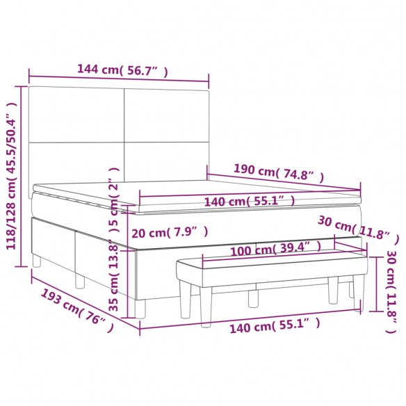 Cadre de lit et matelas Gris clair 140x190cm Velours