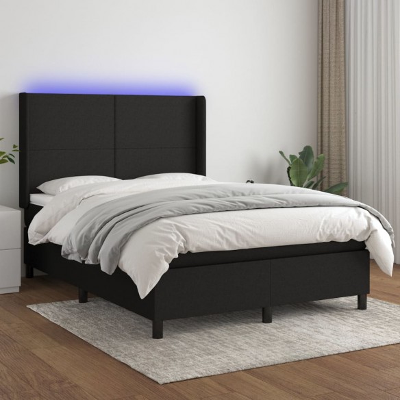 Cadre de lit matelas et LED Noir 140x200 cm Tissu