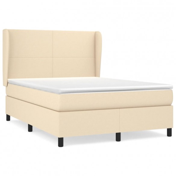 Cadre de lit avec matelas Crème 140x190 cm Tissu