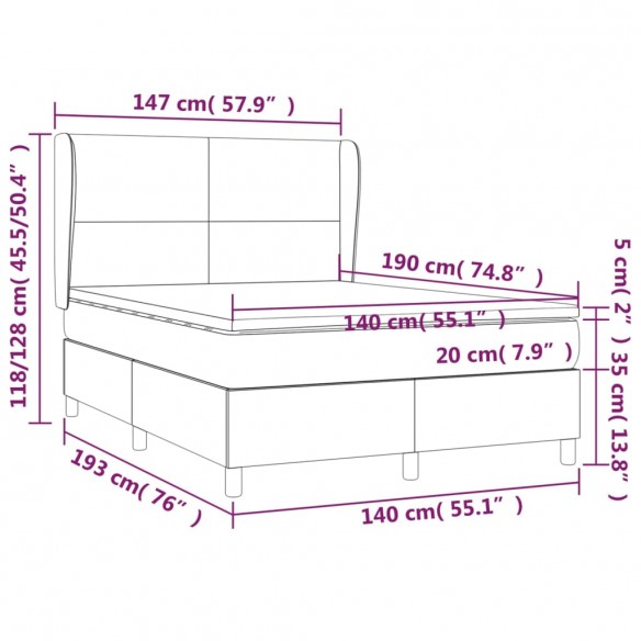 Cadre de lit avec matelas Crème 140x190 cm Tissu