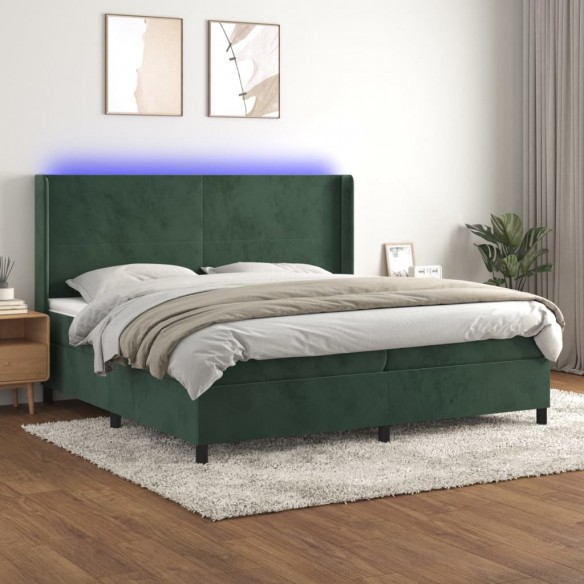 Cadre de lit matelas et LED Vert foncé 200x200 cm