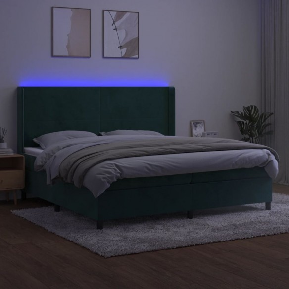 Cadre de lit matelas et LED Vert foncé 200x200 cm