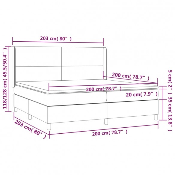 Cadre de lit matelas et LED Vert foncé 200x200 cm